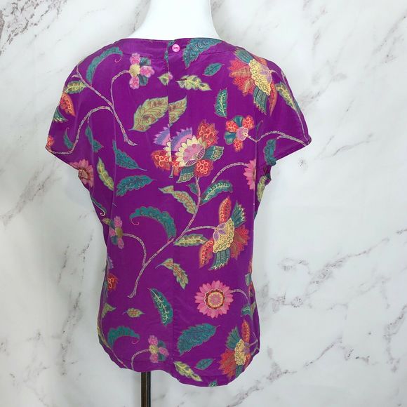 Vtg GENNY by Versace Italy Silk Purple Floral Top - Picture 2 of 5